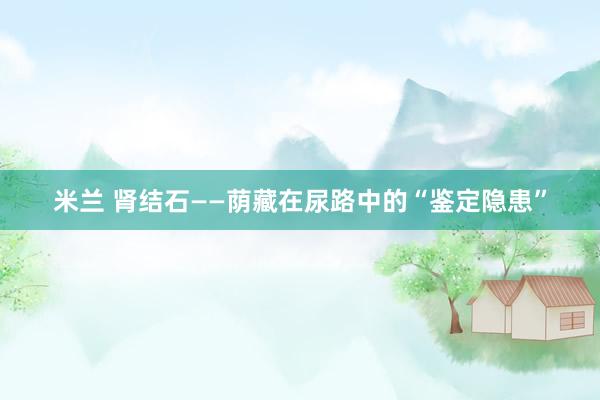 米兰 肾结石——荫藏在尿路中的“鉴定隐患”