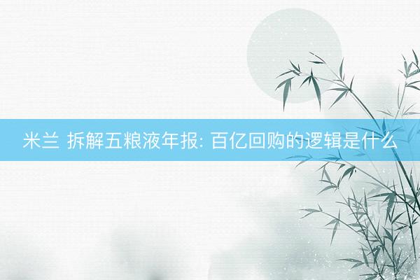 米兰 拆解五粮液年报: 百亿回购的逻辑是什么